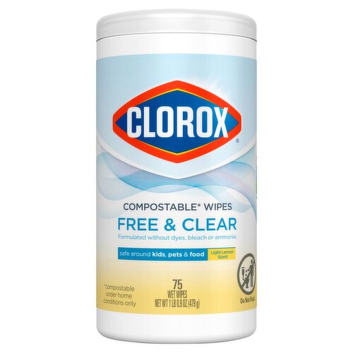 Clorox Light Lemon Scent Free & Clear Cleaning Wipes, 75 count, 1 lb 0.9 oz