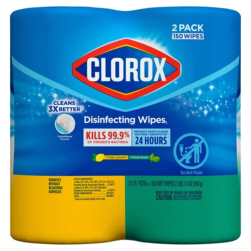 Clorox Crisp Lemon and Fresh Scent Disinfecting Wipes, 2 count, 2 lbs 1.4 oz