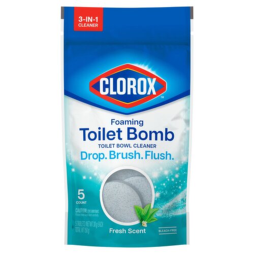 Clorox Foaming Toilet Bomb Fresh Scent Toilet Bowl Cleaner Tablets, 30 g, 5 count