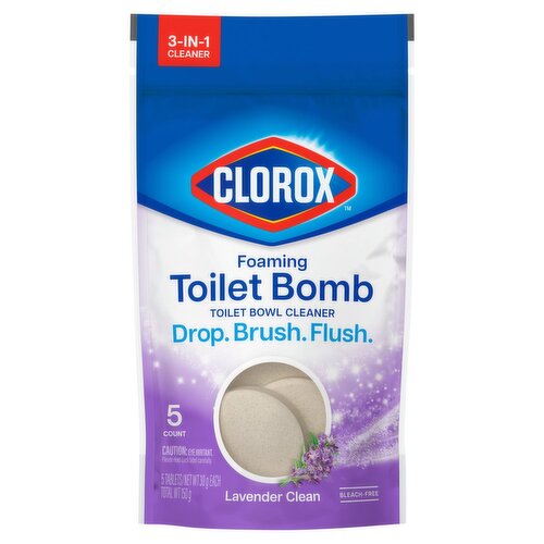 Clorox Foaming Toilet Bomb Lavender Clean Toilet Bowl Cleaner Tablets, 30 g, 5 count