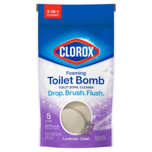 Clorox Foaming Toilet Bomb Lavender Clean Toilet Bowl Cleaner Tablets, 30 g, 5 count