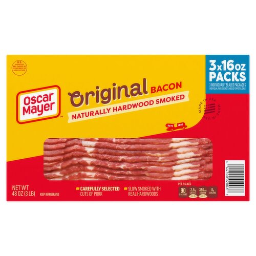 Oscar Mayer Naturally Hardwood Smoked Original Bacon, 16 oz, 3 count