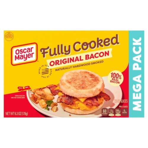 Oscar Mayer Naturally Hardwood Smoked Fully Cooked Original Bacon Mega Pack, 6.3 oz