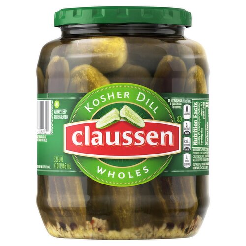 Claussen Wholes Kosher Dill Pickles, 32 fl oz