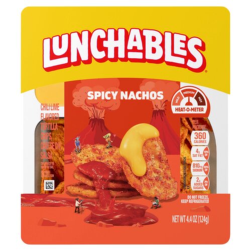 Lunchables Spicy Nachos Chili Lime Flavored Tortilla Chips, Cheese Dip, Salsa, 4.4 oz