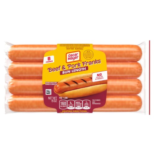 Oscar Mayer Bun Length Beef & Pork Franks, 8 Count, 15 oz
