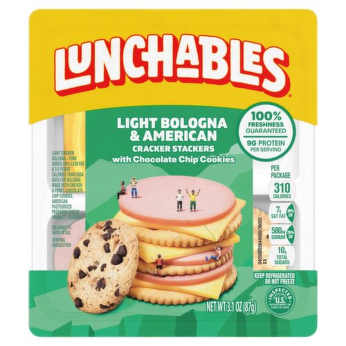 Lunchables Light Bologna & American Cracker Stackers with Chocolate Chip Cookies, 3.1 oz