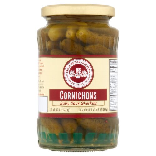 Three Little Pigs Baby Sour Gherkins Cornichons, 12.4 oz