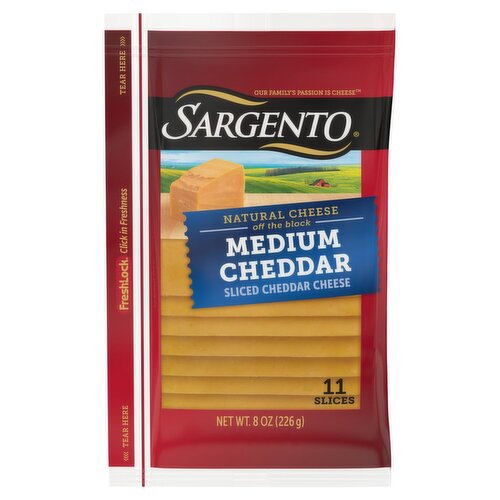 Sargento Medium Sliced Cheddar Natural Cheese, 11 count, 8 oz