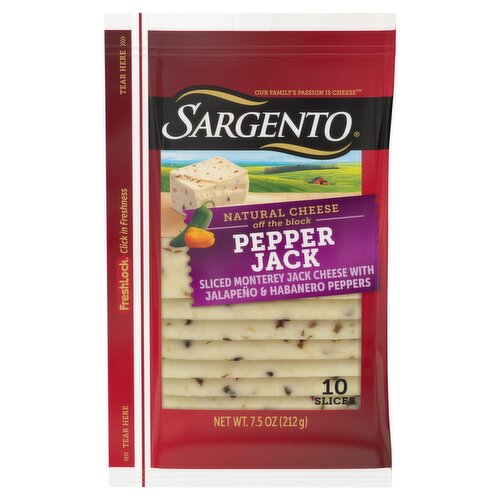 Sargento Sliced Pepper Jack Natural Cheese, 10 count, 7.5 oz