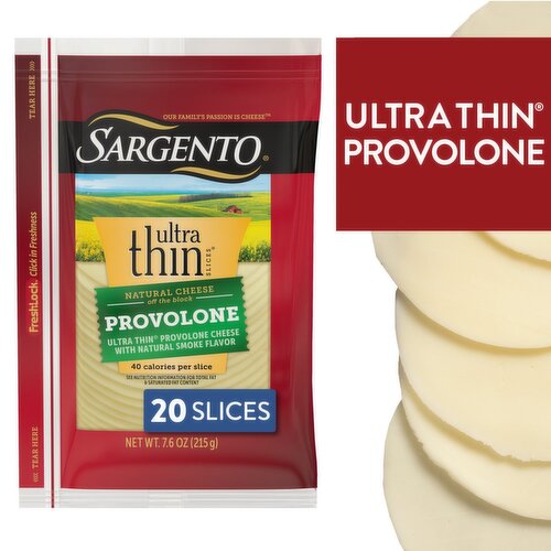 Sargento Ultra Thin Provolone Natural Cheese, 20 count, 7.6 oz