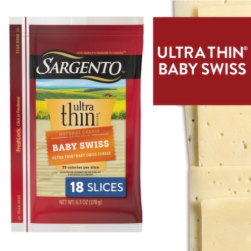 Sargento Ultra Thin Baby Swiss Cheese, 18 count, 6.3 oz