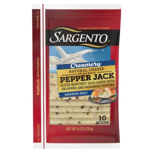 Sargento Creamery Sliced Pepper Jack Natural Cheese, 10 count, 6 oz