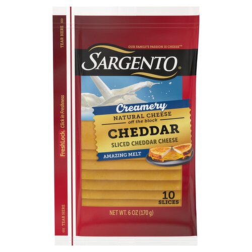 Sargento Creamery Sliced Cheddar Natural Cheese, 10 count, 6 oz