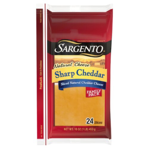 Sargento Sharp Cheddar Natural Cheese Family Pack, 24 count, 16 oz