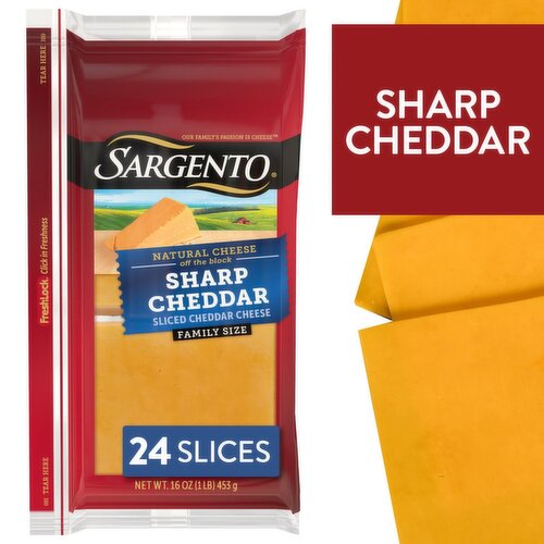 Sargento Sliced Sharp Cheddar Cheese Family Size, 24 count, 16 oz