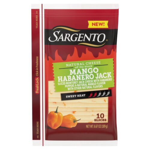 Sargento Mango Habanero Sliced Monterey Jack Cheese, 10 count, 6.67 oz