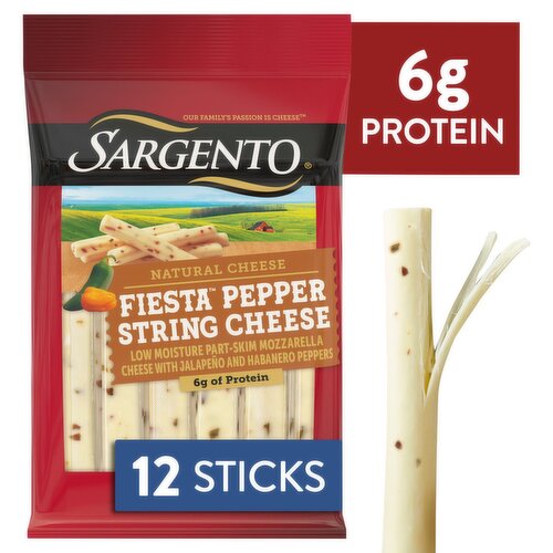 Sargento Fiesta Pepper String Natural Cheese Snacks, 0.83, 12 count