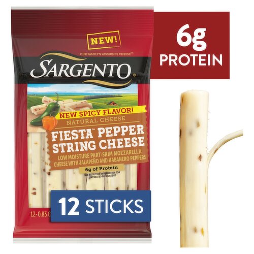 Sargento Fiesta Pepper String Natural Cheese Snacks, 0.83, 12 count