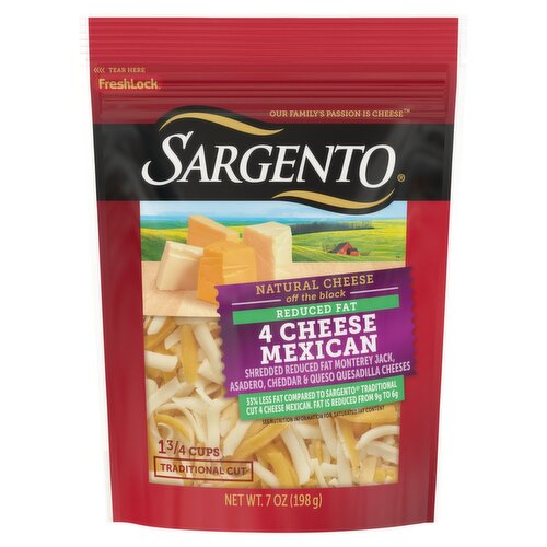 Sargento Shredded Reduced Fat 4 Cheese Mexican Natural Cheese, 7 oz