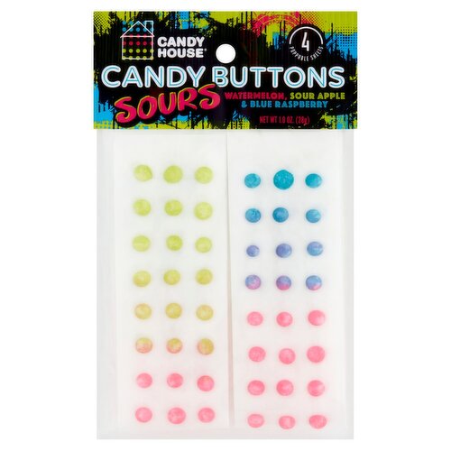 Candy House Watermelon, Sour Apple & Blue Raspberry Sours Candy Buttons, 1.0 oz