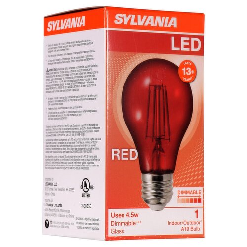 Sylvania LED Red Glass A19 Bulb