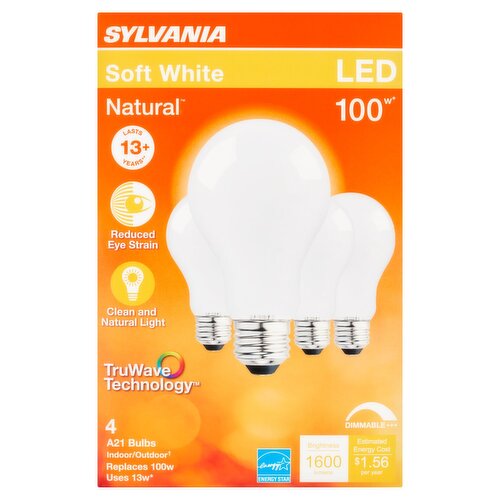 Sylvania Natural LED 100W Soft White A21 Bulbs, 4 count