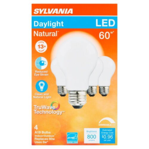 Sylvania Natural LED 60W Daylight A19 Bulbs, 4 count