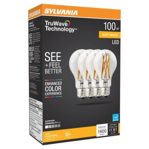 Sylvania TruWave Technology 100W Soft White LED A21 Clear Bulbs, 4 count