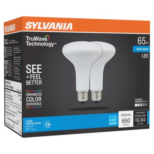 Sylvania TruWave Technology LED 65W Daylight BR30 Frosted Bulbs, 2 count