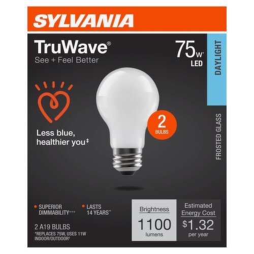 Sylvania TruWave Daylight 75W LED A19 Bulbs, 2 count