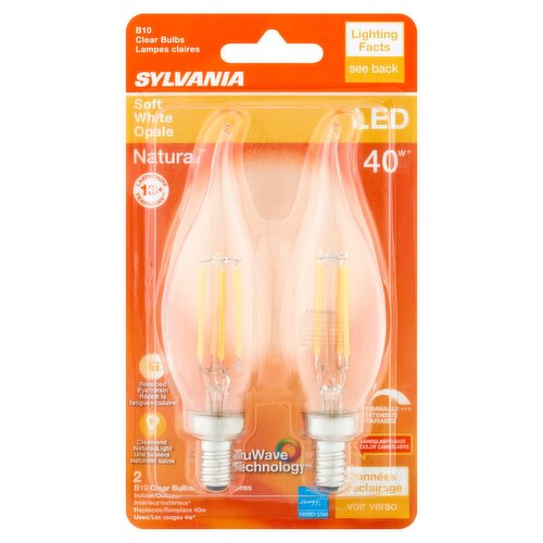 Sylvania Natural LED 40 Watts Soft White Opale B10 Clear Bulbs, 2 count