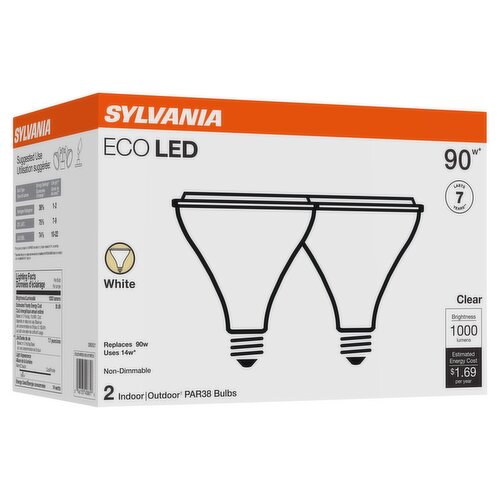 Sylvania Eco LED 90W White Clear PAR38 Bulbs, 2 count