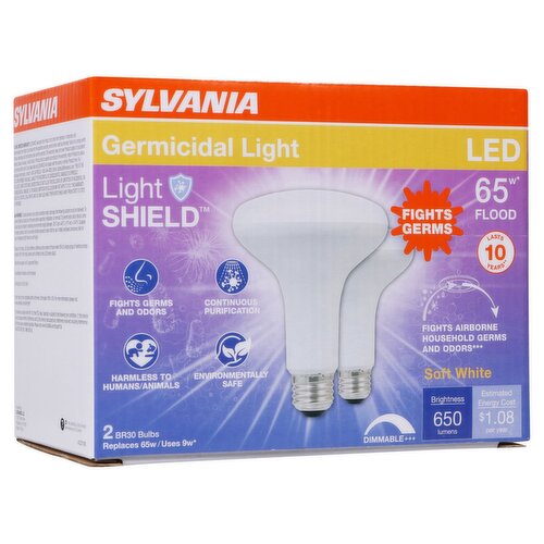 Sylvania Light Shield Germicidal Light LED 65W Soft White BR30 Bulbs, 2 count