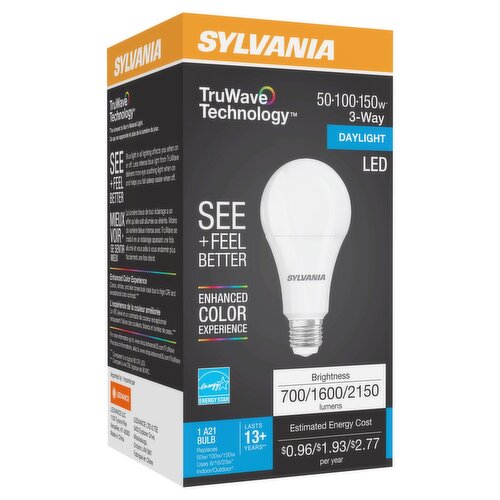 Sylvania TruWave Technology LED 50W/100W/150W 3-Way Daylight A21 Bulb