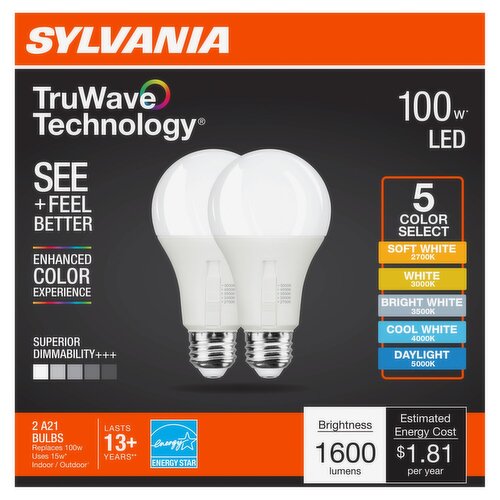 Sylvania TruWave Technology 100W LED A21 Bulbs, 2 count - ShopRite