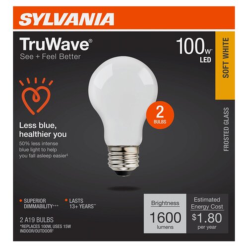 Sylvania TruWave Soft White 100W LED A19 Bulbs, 2 count