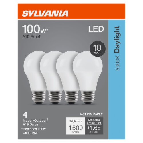 Sylvania Daylight LED 100W A19 Frost Bulbs, 4 count