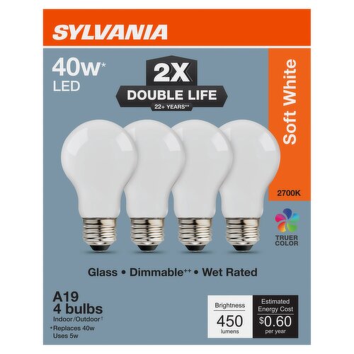 Sylvania Soft White LED 40W A19 Bulbs, 4 count