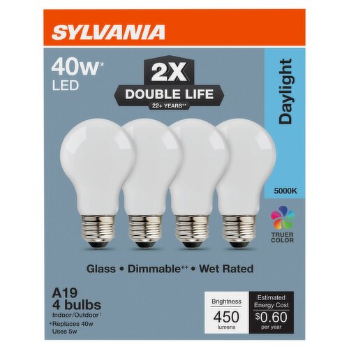 Sylvania Daylight LED 40W A19 Bulbs, 4 count