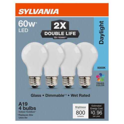 Sylvania Daylight LED 60W A19 Bulbs, 4 count