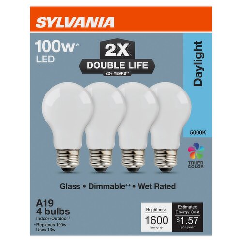 Sylvania Daylight 100W LED A19 Bulbs, 4 count