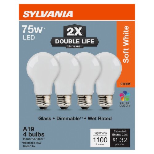Sylvania Soft White 75W LED A19 Bulbs, 4 count