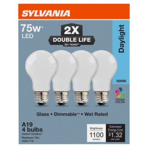 Sylvania Daylight 75W LED A19 Bulbs, 4 count