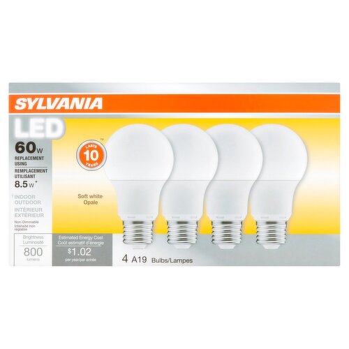 Sylvania LED 60W Soft White A19 Bulbs, 4 count