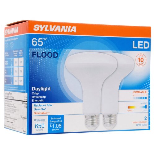 Sylvania 65W LED Flood Daylight BR30 Bulbs, 2 count