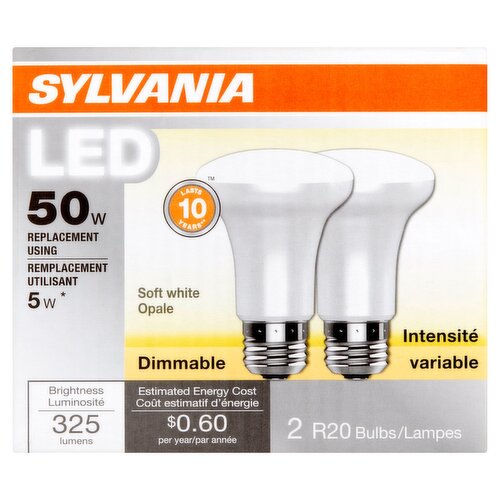 Sylvania LED 50W Soft White R20 Flood Bulbs, 2 count