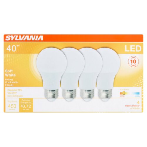 Sylvania LED 40W A19 Soft White Bulb, 4 count