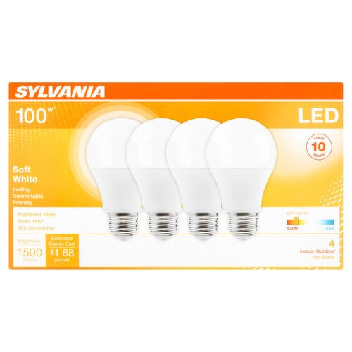 Sylvania LED 100W A19 Soft White Bulbs, 4 count