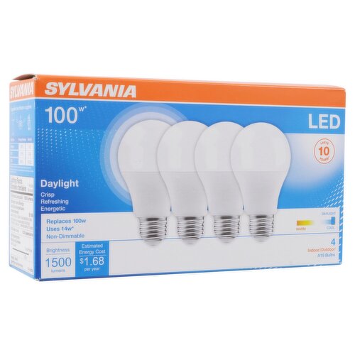 Sylvania LED 100W Daylight A19 Bulbs, 4 count